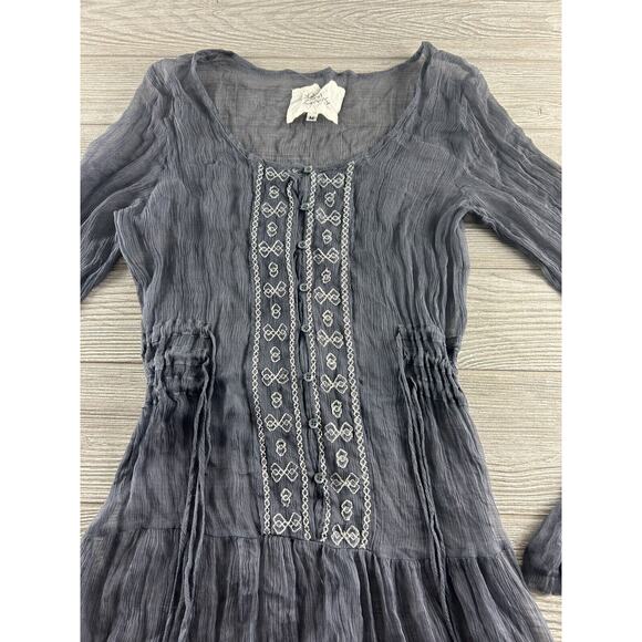 WOMENS 4 LOVE AND LIBERTY BLUE GREY SILK SHEER TUNIC SHIFT DRESS Size Medium - Picture 3 of 11